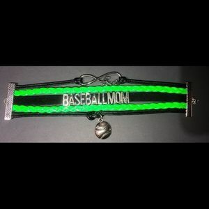 Green & Black  Silver tone & leather bracelet